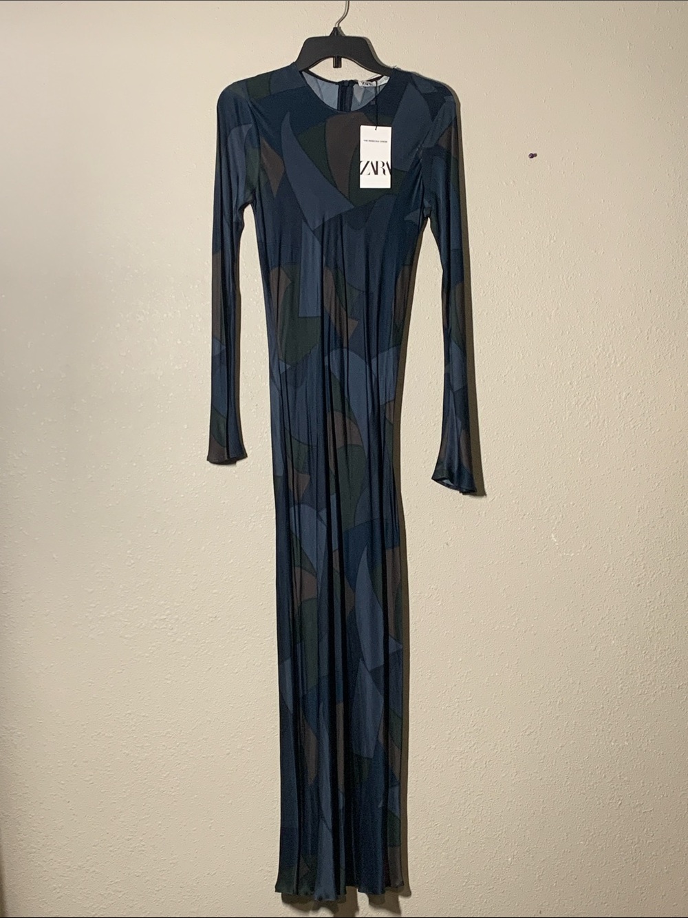 Zara Navy and Olive Long Sleeve Geometric Maxi Dress